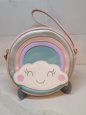 Betsey Johnson Pastel Rainbow Happy Cloud Wristlet EUC